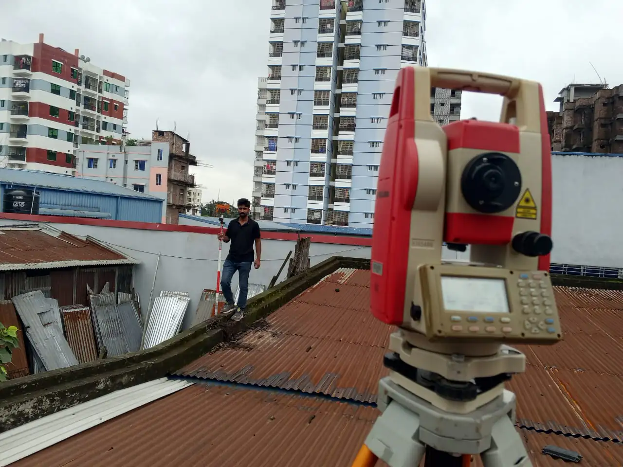 Total station set up for a digital survey